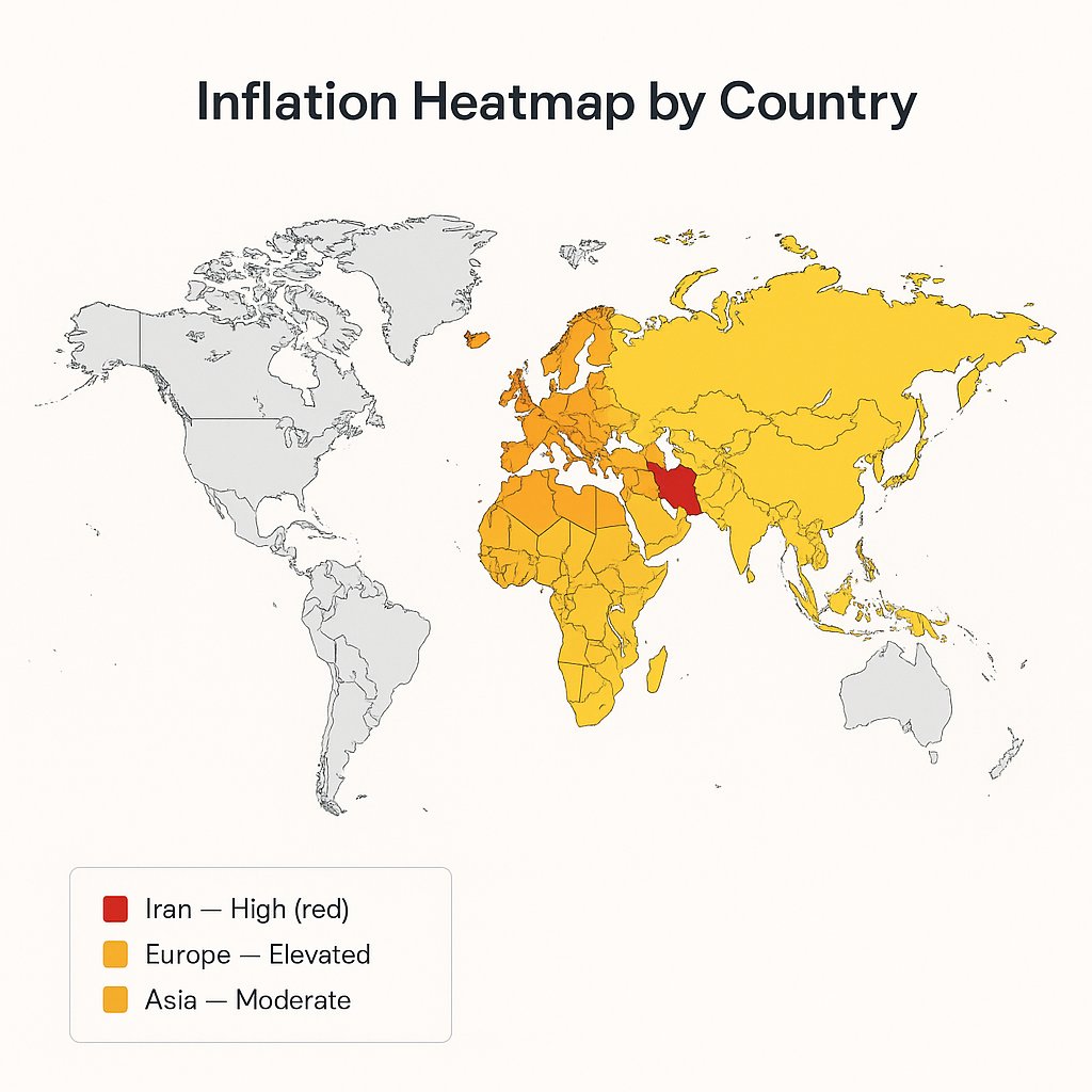 Peta inflasi global menunjukkan negara berkembang paling terdampak kenaikan harga minyak.